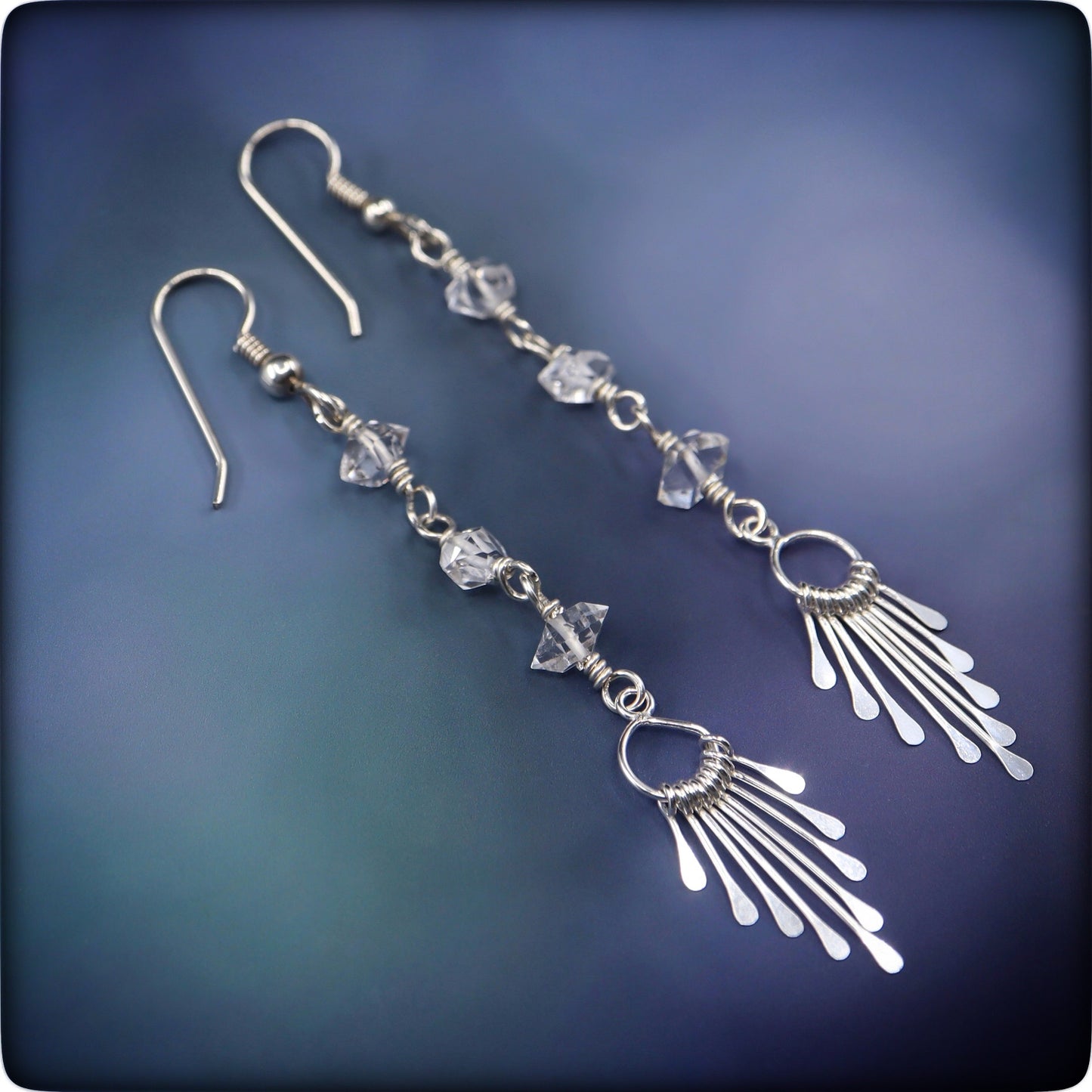 Herkimer Diamond Sterling Silver Long Dangle Earrings