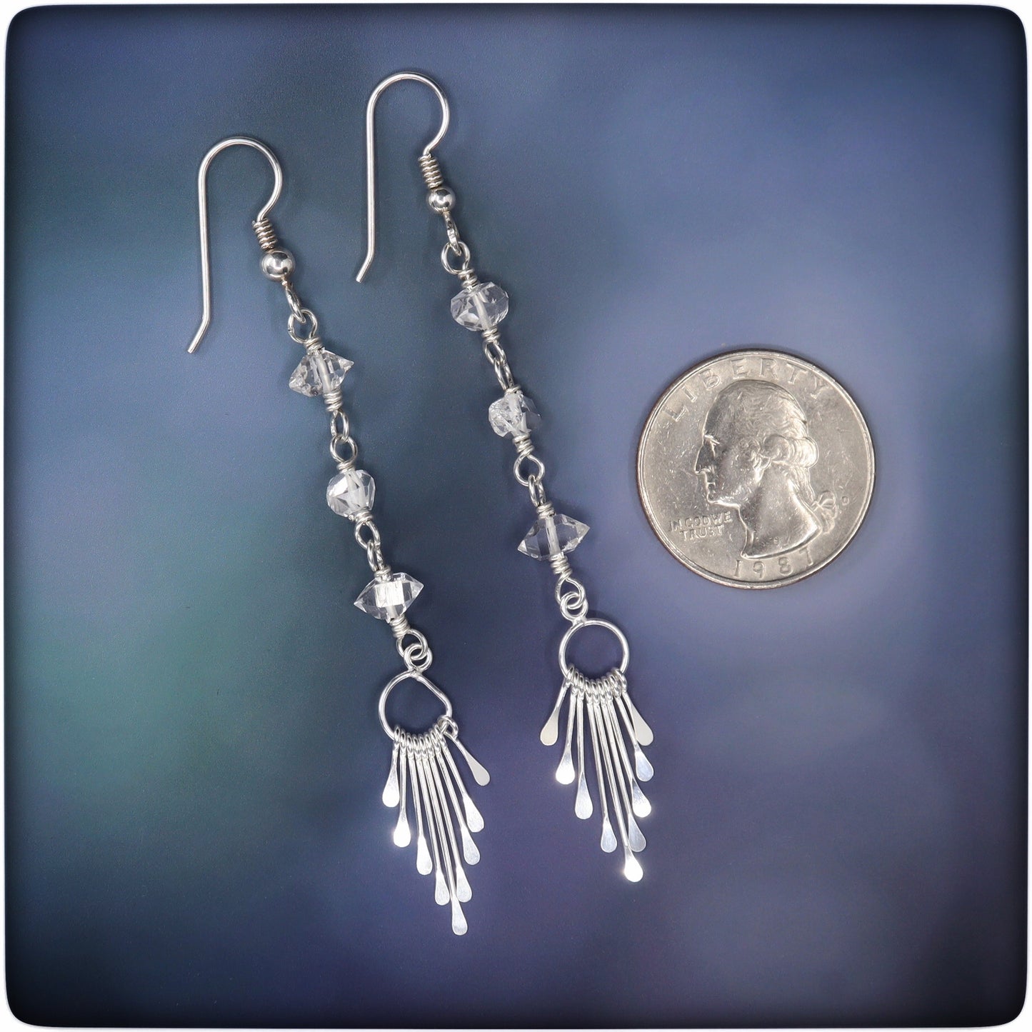 Herkimer Diamond Sterling Silver Long Dangle Earrings