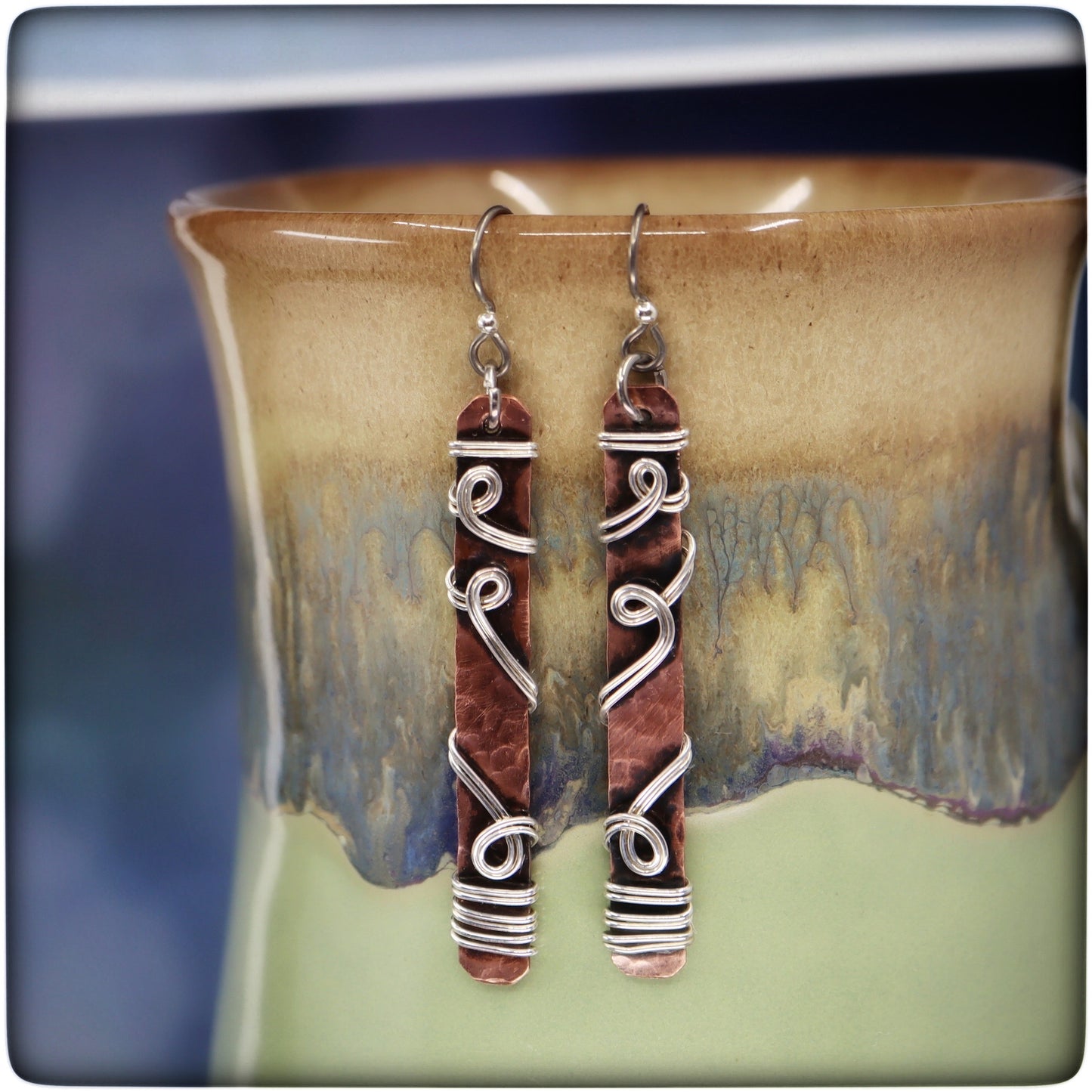 "Go With the Flow" Copper and Sterling Dangle Earrings