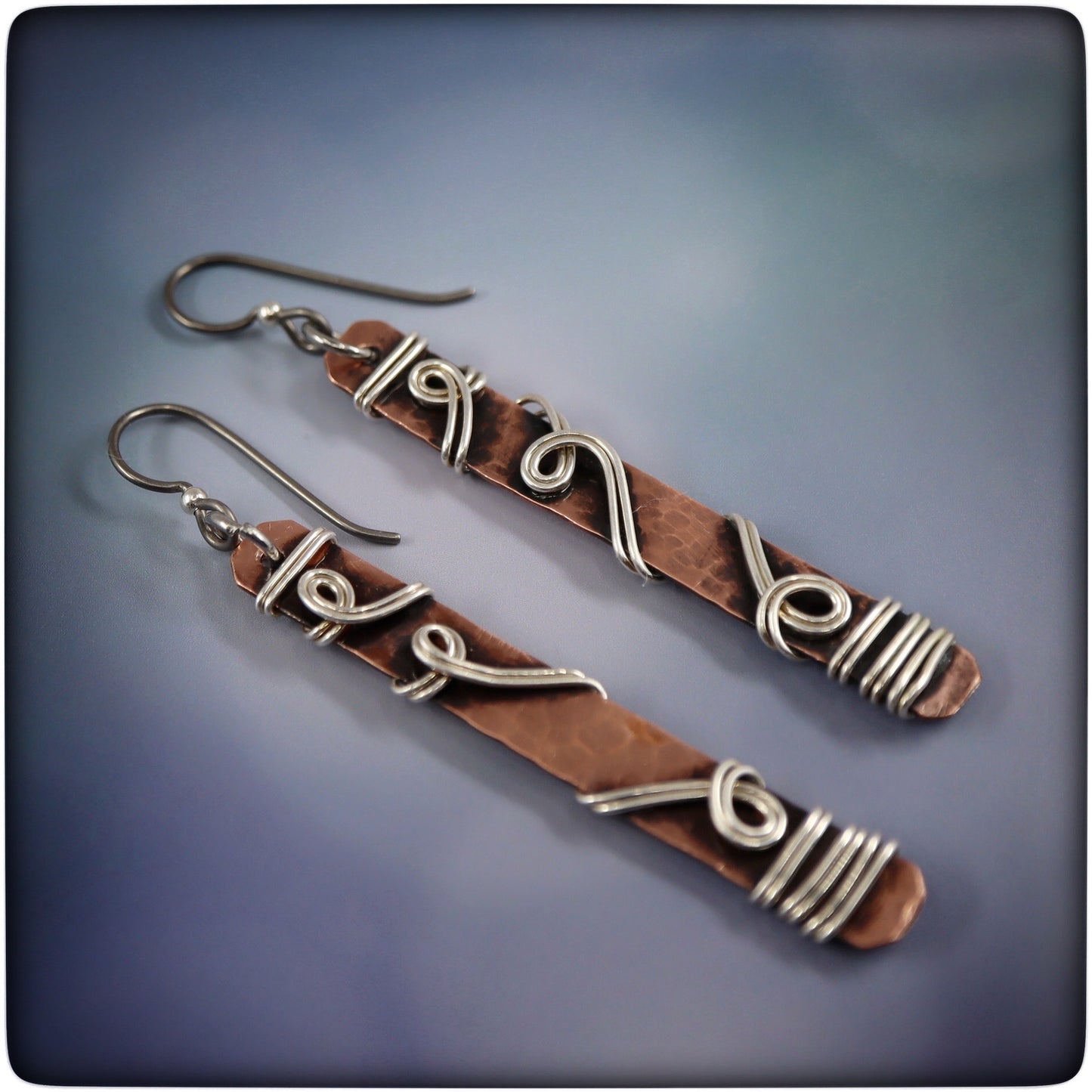 "Go With the Flow" Copper and Sterling Dangle Earrings