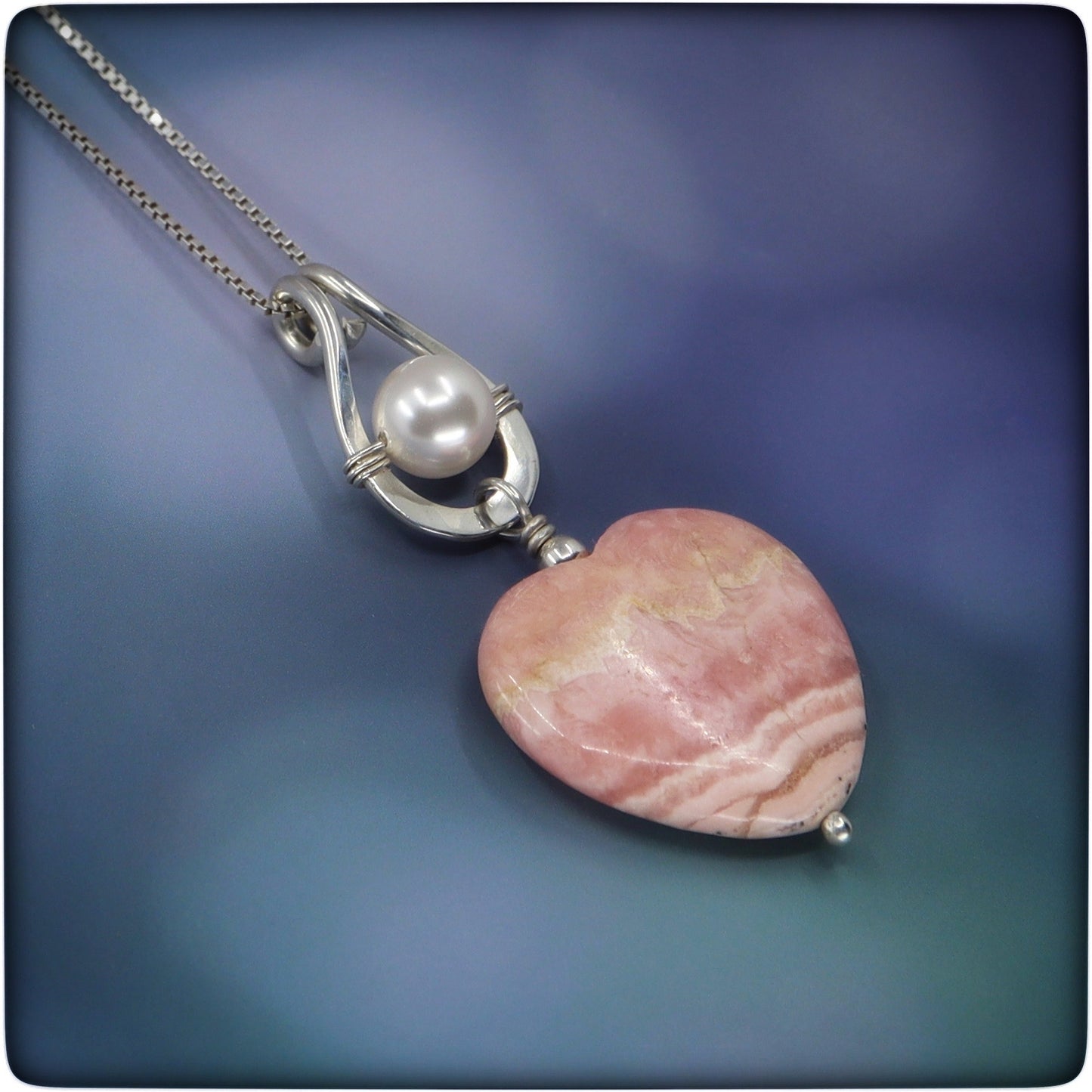 "All My Love" Rhodochrosite, Sterling and Pearl Necklace