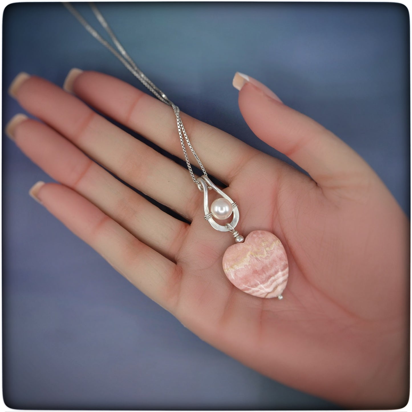 "All My Love" Rhodochrosite, Sterling and Pearl Necklace