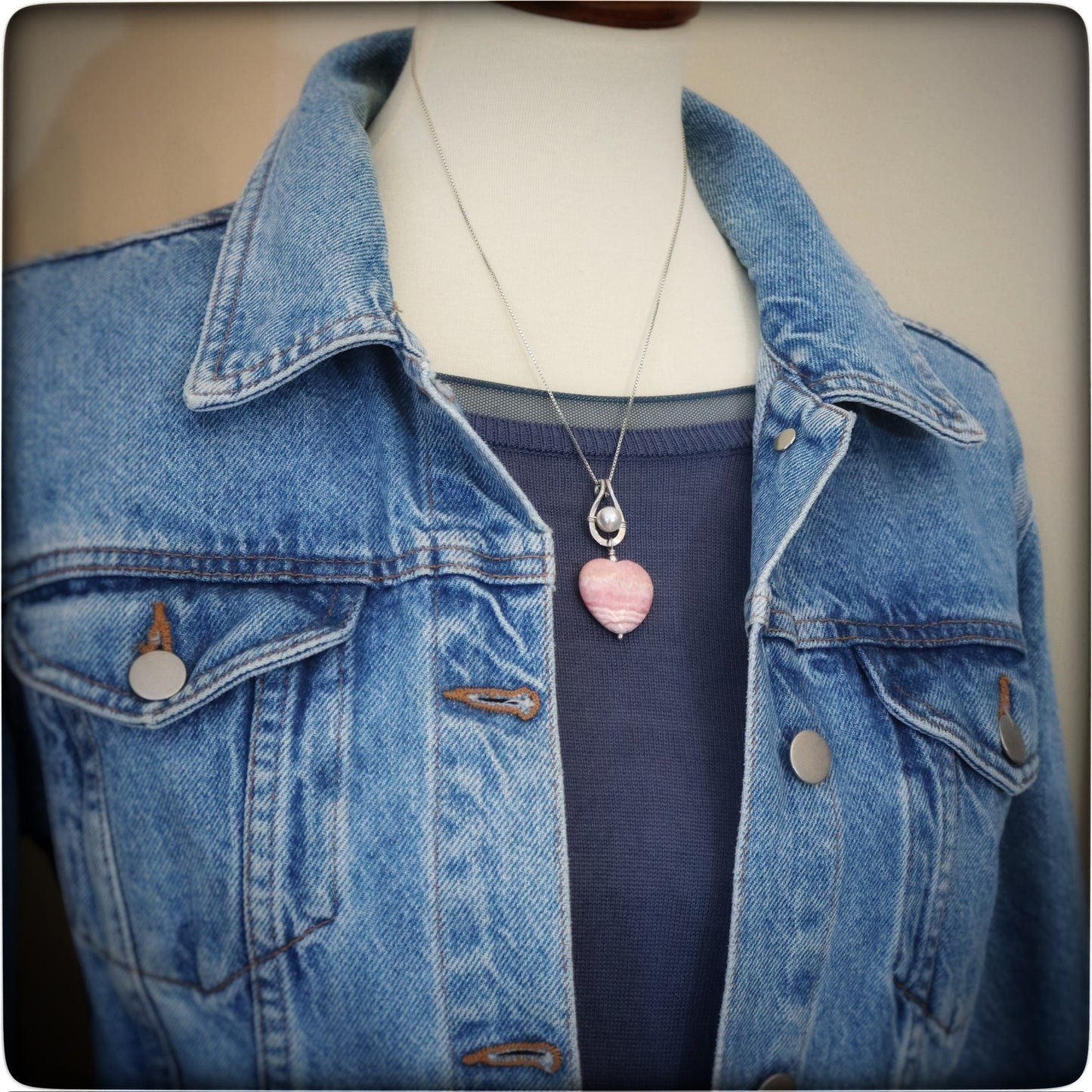 "All My Love" Rhodochrosite, Sterling and Pearl Necklace