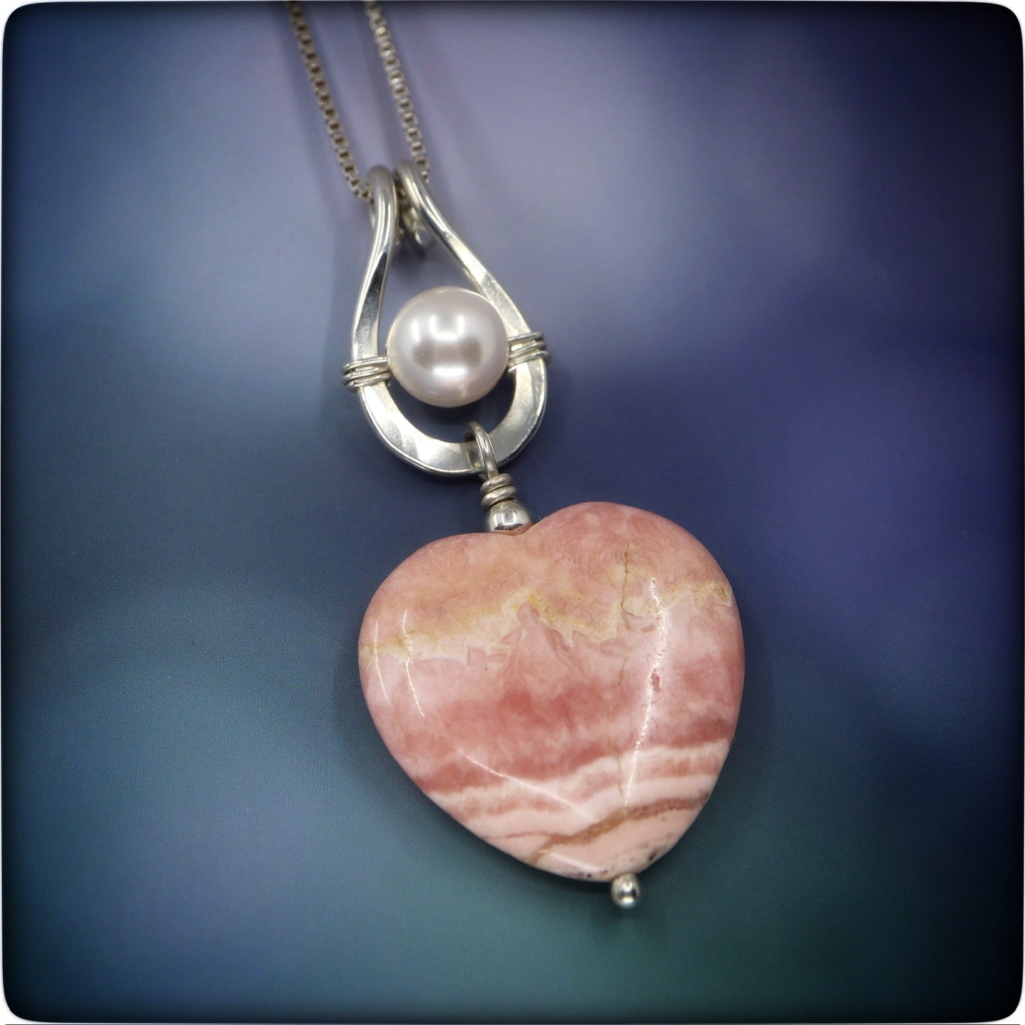 "All My Love"  Rhodochrosite, Sterling and Pearl Necklace