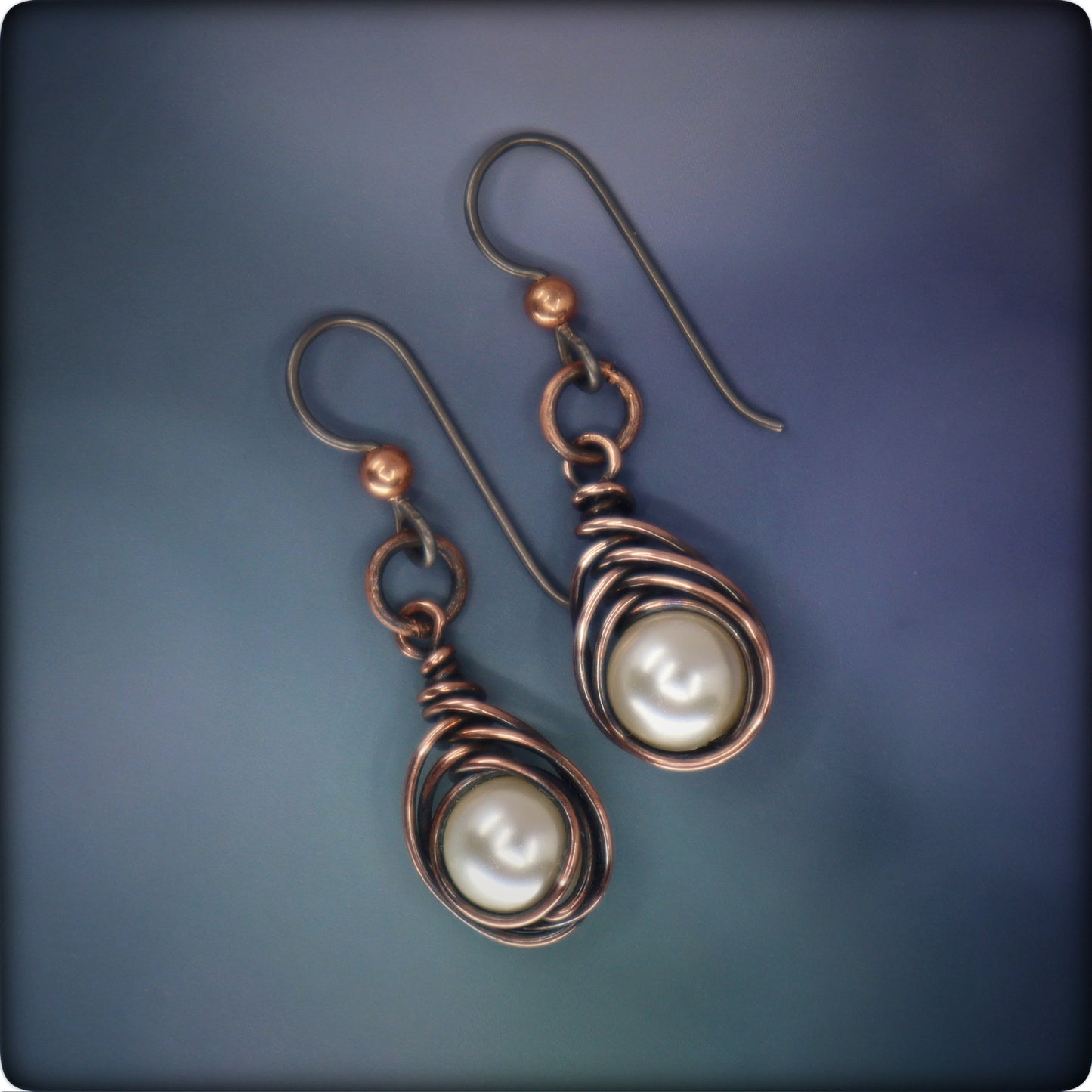 Woven Copper Pearl Earrings