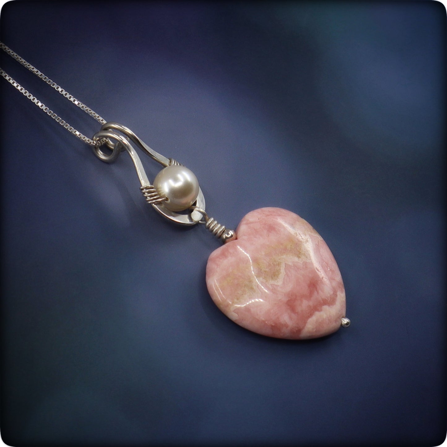 "All My Love"  Rhodochrosite, Sterling and Pearl Necklace