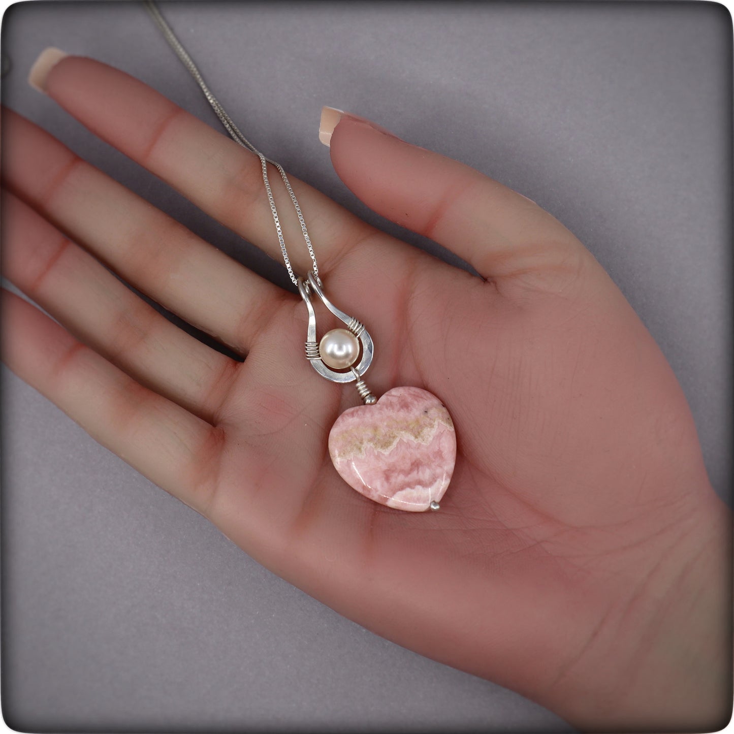"All My Love"  Rhodochrosite, Sterling and Pearl Necklace