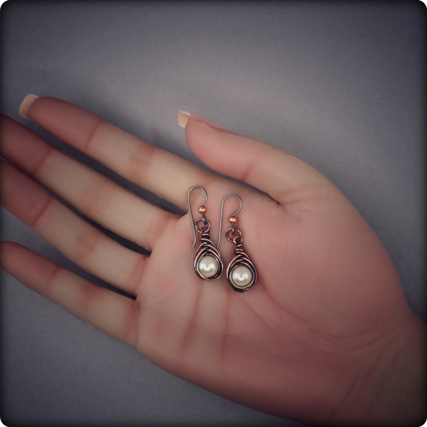 Woven Copper Pearl Earrings